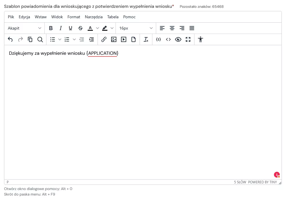 konfiguracja modułu - edytor tekstowy