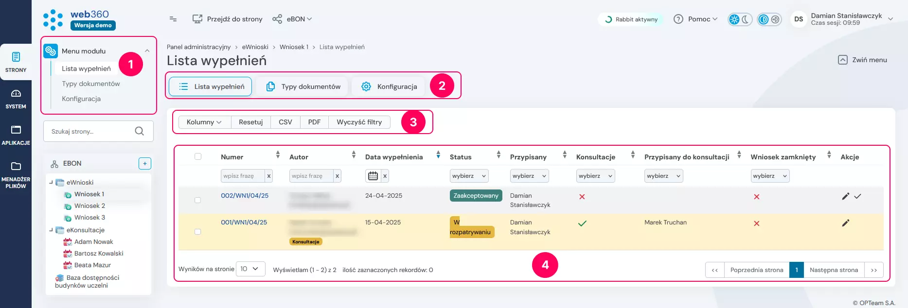 interfejs modułu ewniosek
