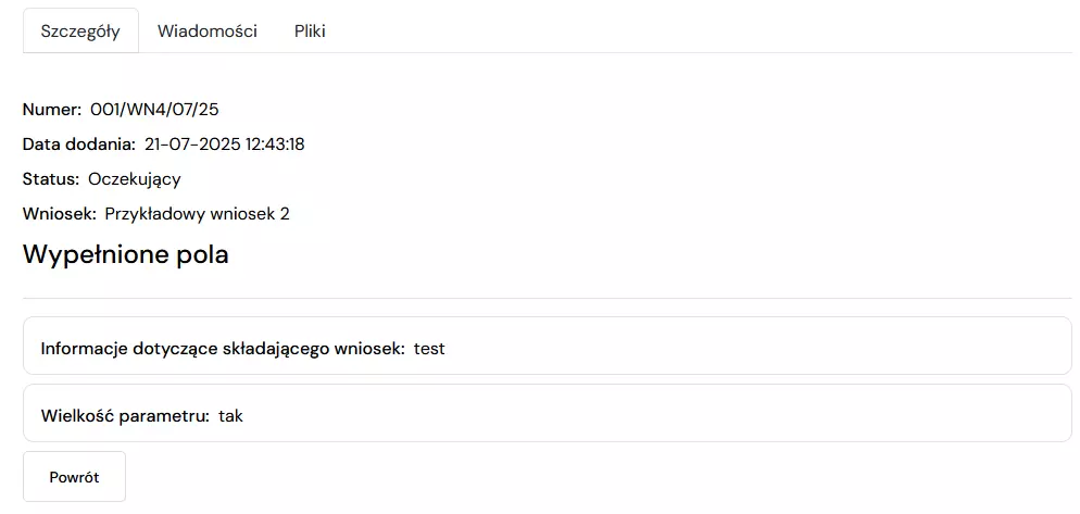 front szczegóły wniosku