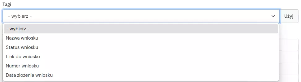 pole wyborów tagów