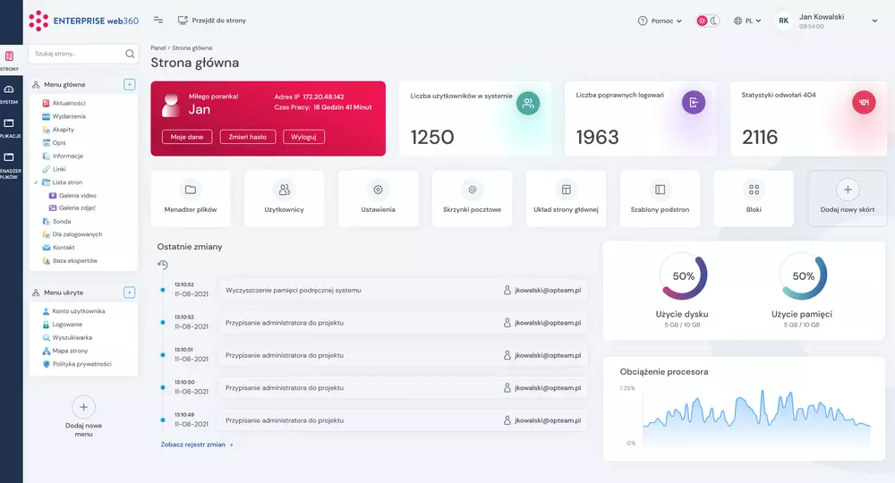 Sekcja główna - jasny motyw ENTERPRISE