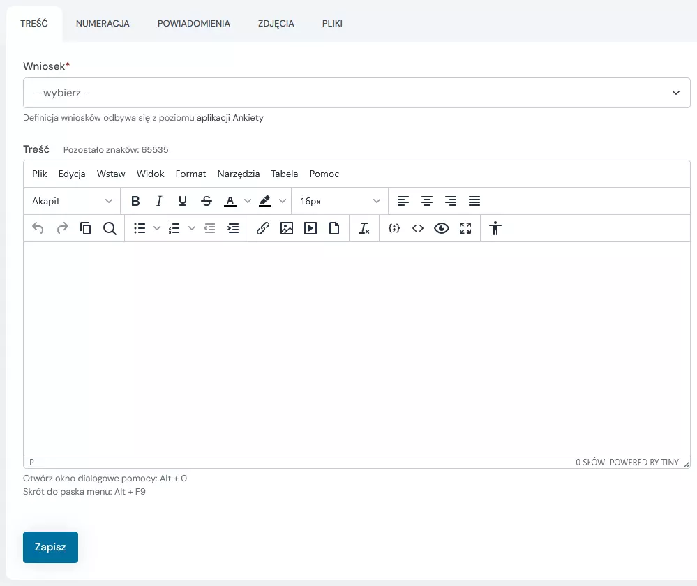 konfiguracja modułu - zakładka treść