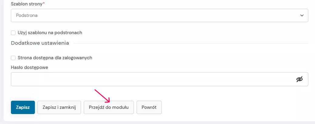 formularz edycji strony link do modułu