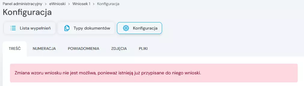 konfiguracja - zmiana wzoru wniosku