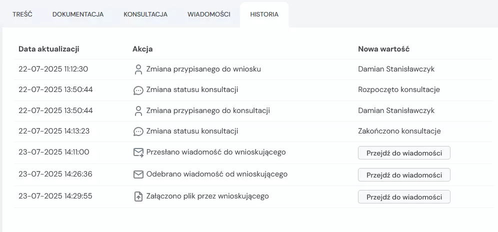 zakładka historia
