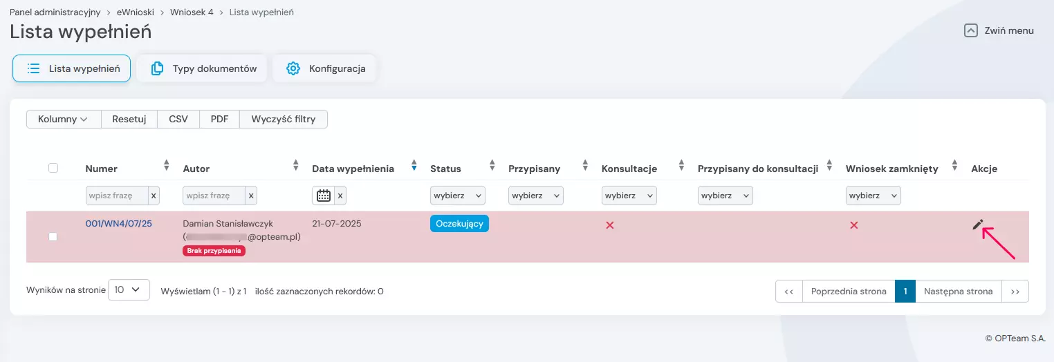 przejście do edycji wniosku